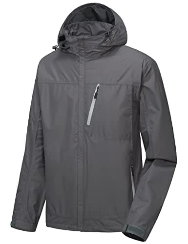 Little Donkey Andy Men's Waterproof Rain Jacket Outdoor Lightweight Hooded Raincoat for Hiking Golf Travel Fishing Grey L