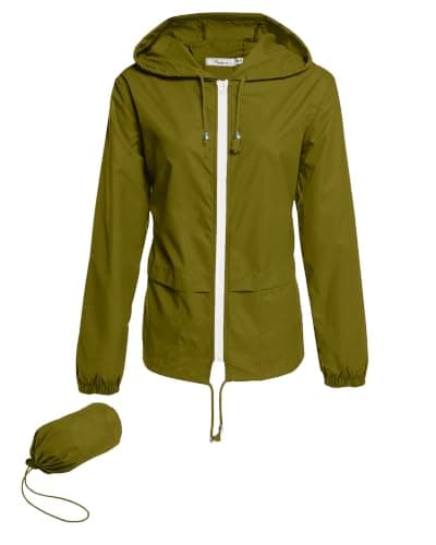 Hount Lightweight Rain Jackets for Women Packable Windbreaker Jackets Waterproof Outdoor Rain Jackets (Grass Green,M)