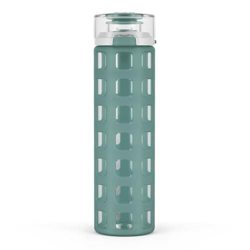 Ello Syndicate 20 oz Reusable Glass Water Bottle – All-Glass Chug Spout for Pure Drinking Experience, Leak Proof One-Touch Flip Lid, Silicone Sleeve, BPA-Free, Dishwasher Safe