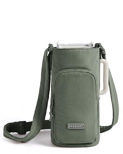 BAGSMART 40oz Magnetic Water Bottle Holder with Strap, Drink Carrier Bag Crossbody Gym Bag, Gym Accessories for Women/Men, Sage