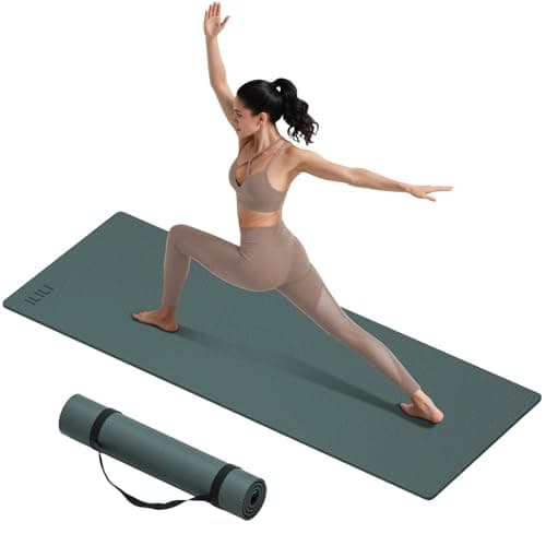 ILILI Yoga Mat 10mm Extra Thick and Extra Long, 76x28×0.4 Inch, Double Color Non-Slip TPE Material, Easy Carrying with Strap, Ideal for Yoga, Pilates, Floor Exercise, Home and Outdoor Use, Eco Friendly (Dark Green+Dark Grey)