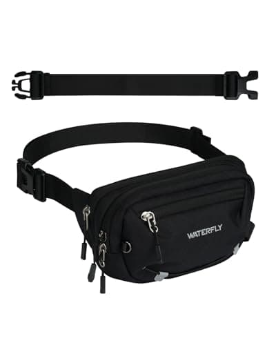 WATERFLY Small RFID Fanny Pack: 1.5L Waist Bag 12" Extender Belt for Hiking