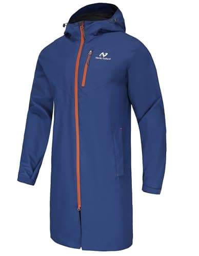 NORDIC OUTLAND Rain Jacket Men,Waterproof Breathable Long Raincoat with Hood Mesh Lining,Windbreaker for outdoor activities (US, Alpha, XX-Large, Regular, Regular, Dark Blue)