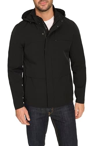 Cole Haan Men's hooded rain parka,Black,MEDIUM