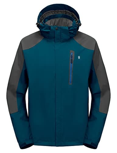 Little Donkey Andy Men's Waterproof Rain Jacket Lightweight Breathable Raincoat with Detachable Hood for Hiking Golf Travel Deep Blue/Grey 2XL