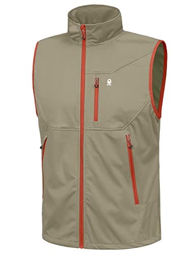 Little Donkey Andy Men's Lightweight Softshell Vest Windproof Sleeveless Jacket for Travel Hiking Running Golf Khaki S