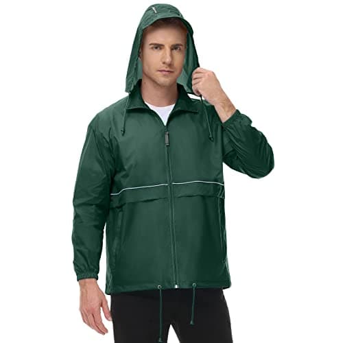TIHEEN Men's Rain Jacket Waterproof Raincoat Hooded Packable Lightweight Rain Clothing(OLIVE,L)
