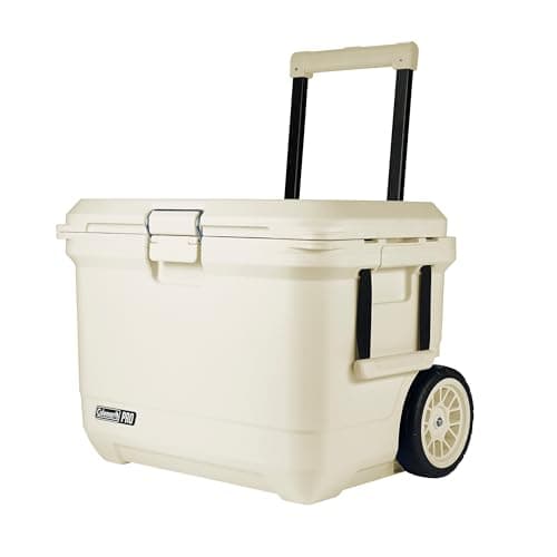Coleman Pro Heavy-Duty 55qt Wheeled Ultra-Light Premium Hard Cooler, Extra-Thick Insulation Keeps Ice up to 5 Days, 92-Can Capacity, Heavy-Duty Wheels