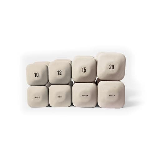 WeGym SafeGrip Square Dumbbells with Anti-Slip Handles, Safe Weight Lifting Equipment for Home Gym, Aesthetic Dumbbell Sets (Essential Set 10+12+15+20LB Pair - Sandstone Set)