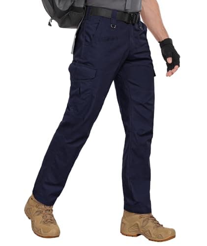 Zoofly Mens Cargo Work Pants Ripstop with Pockets Tactical Pants for Men Water Resistant Motorcycle Hiking Pants Elastic Navy Blue 38W*34L