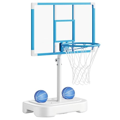 Yohood Pool Basketball Hoop, Stainless Steel Poolside Basketball Goal, Swimming Pool Basketball Hoop Poolside with 33 Inch Shatterproof PC Backboard, 2 Waterproof Balls & Pump Included