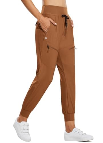 baleaf Womens Lightweight Hiking Pants Water Resistant Quick Dry Joggers with 5 Zipper Pockets UPF 50+ for Travel Hiking Brown 28'' Inseam M