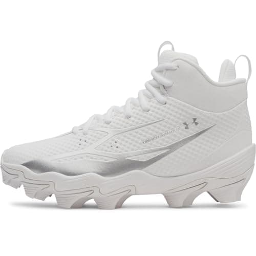 Under Armour Boys' Spotlight Hammer JR RM Football Cleats, (100) White/Metallic Silver/Metallic Silver, 5, US