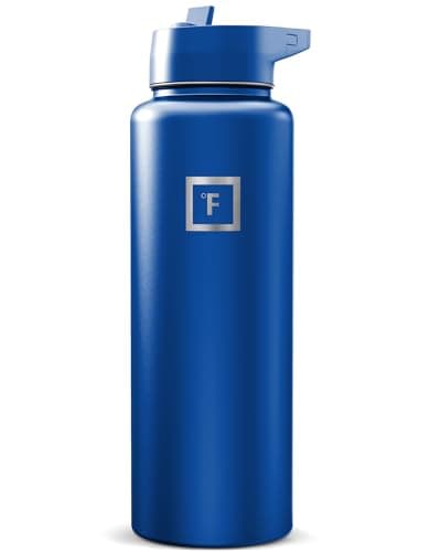 IRON °FLASK Camping & Hiking Hydration Flask with Straw, Wide Mouth Insulated Stainless Steel Sports Water Bottle - Twilight Blue 40 oz - Straw (1 Lid)
