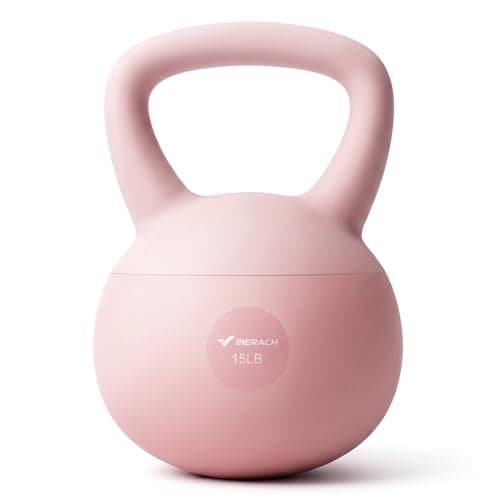 MERACH Soft Kettlebells, Strength Training Kettlebell with Wide Non-Slip Handle, Sea and Iron Sand Filled Kettle Bell with Soft-Sided Cushioned Base for Home Workouts, Ideal for Men, Women(Pink 15lbs)