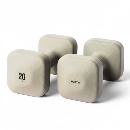 WeGym SafeGrip Square Dumbbells with Anti Slip Handles, Aesthetic Free Weights for Home Workouts, Stable Design Prevents Rolling during Floor Exercises (20LB, Pair Sandstone)