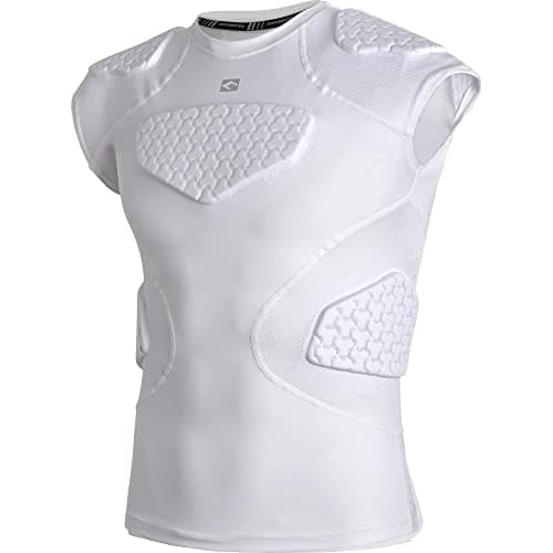 COOLOMG Youth Padded Compression Shirt Football Rugby Rib Chest Protector White S