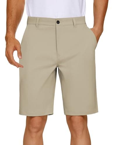 PULI Mens Golf Shorts 9 Inch Inseam Business Dress Casual Stretch Work Hiking Quick Dry Lightweight Beige 30