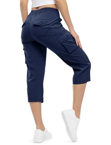 TBMPOY Womens Cargo Capris Hiking Lightweight Pants 6 Pockets Quick Dry Casual Outdoor Trip Loose Shorts Cropped Cotton Navy 4XL