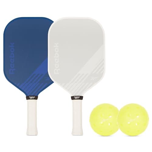 Reebok - Pickleball Set for 2 Players, Fiberglass Power Paddles with 13mm Polypropylene Core, Comfort Grip Handles, Aero Flight Balls, Ideal for Sports and Enthusiasts
