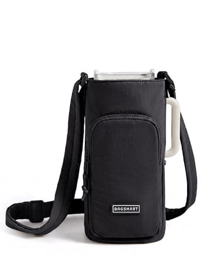 BAGSMART 40oz Magnetic Water Bottle Holder with Strap, Drink Carrier Bag Crossbody Gym Bag, Gym Accessories for Women/Men, Black