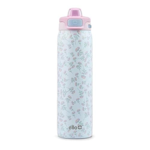 Ello Pop & Fill 22oz Stainless Water Bottle, Sip or Chug, Serene Blooms