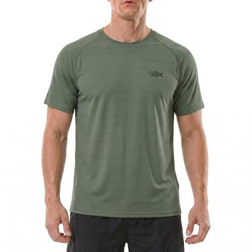 Riverruns Fishing Shirt for Men Short Sleeve UPF 50+ Sun Protection Swim T-Shirt Rash Guard Water Beach Tee (Green,M)