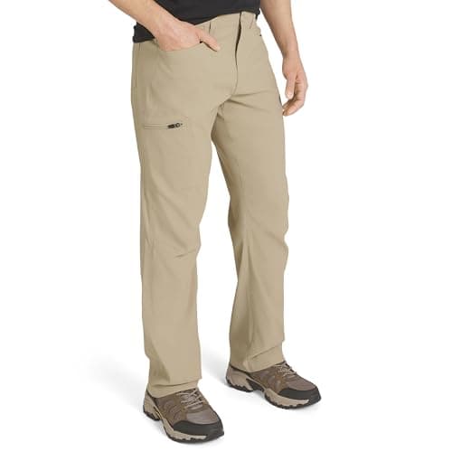 Eddie Bauer Men's Athletic Fit Fixed Waist Active Performance Rainier Pants, Light Khaki, 34W x 32L