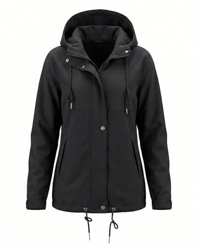 luvamia Rain Jacket Women Rain Coat Jackets for Women Women's Waterproof Jacket Lightweight Jackets Drawstring Zip Raincoats Hiking Outdoor Travel Windbreaker with Hood Black Size Small Fits US 4-6