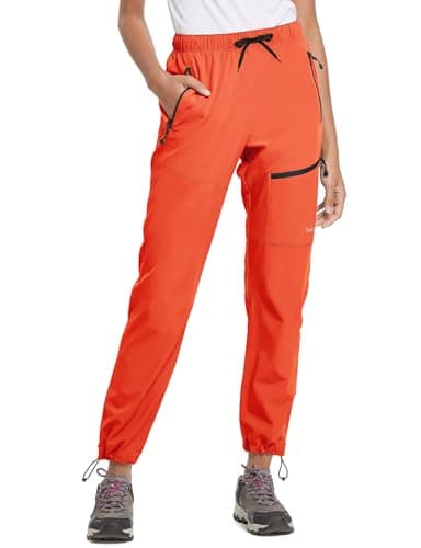baleaf Women's Hiking Pants Quick Dry Lightweight Water Resistant Stretch Cargo Pants with Zipper Pockets Travel Camping 29''-Orange M