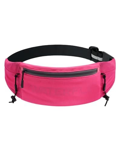 WATERFLY Running Belt Fanny Pack: Breathable 3 Pocket Waist Bag for Men Women Workout Exercise Fitness Phone Holder Fits All Phones - Runner Marathon Jogging Race Belt with Bib Clip Pink