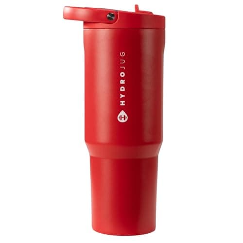 HydroJug Sport - Stainless Steel Tumbler with Straw, Vacuum Insulated, 40oz Leakproof Water Bottle, Ergonomic Design, Reusable, Dishwasher Safe, Rubber Base, Durable for Gym or Outdoors, Alumni Red