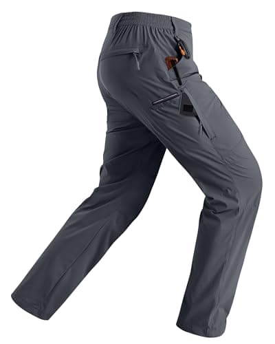Rapoo Hiking Pants for Mens with Pockets Comfy Lightweight Waterproof Quick Dry Travel Track Outdoor Summer Camping Thin Fishing Work Cargo Pants Grey 32Wx32L