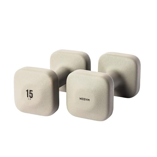 WeGym SafeGrip Square Dumbbells with Anti Slip Handles, Aesthetic Free Weights for Home Workouts, Stable Design Prevents Rolling during Floor Exercises (15LB, Pair Sandstone)