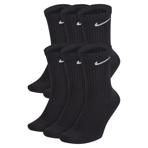 Nike Unisex Everyday Cushioned Training Crew Socks (6 Pairs), Black/White, Medium