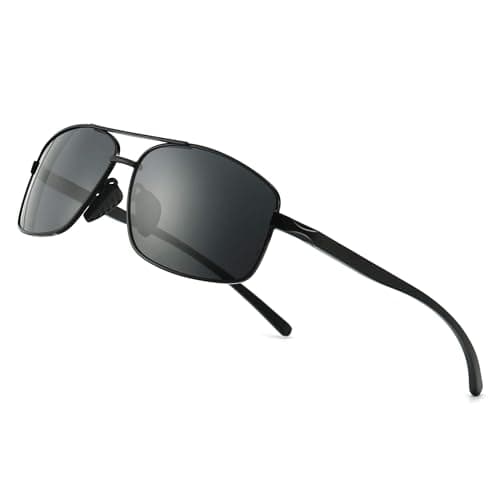 SUNGAIT Ultra Lightweight Rectangular Polarized Sunglasses Men UV400 Protection (Black Frame Gray Lens, 62) Metal Frame 2458 HKH