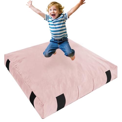 JOYWOO Crash Pad for Kids Sensory Room, Anti-Slip Sensory Crash Mat, Shredded Foam Sensory Crash Pad for Kids Gift, Soft Washable Cover, Gift for Children and Family Fun, 4 x 4 Ft, Pink