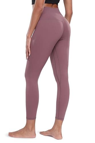 Colorfulkoala Women's Buttery Soft High Waisted Yoga Pants 7/8 Length Leggings (L, Dusty Red)