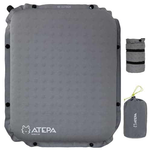 ATEPA Inflatable Seat Cushion, Button Attachable Self-Inflating Seat Cushion for Stadium Airplane Air Travel Bleacher Camping, Blow Up Foam Seat Pad for Outdoor Sports Events, Grey