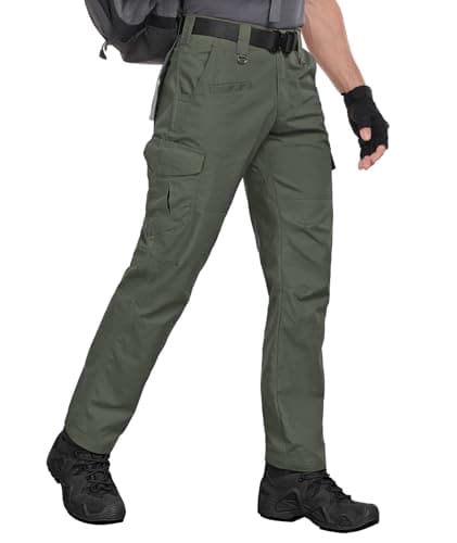 Zoofly Cargo Work Pants for Men Elastic Waist Waterproof Mens Tactical Pants with Pockets Outdoor Hiking Pants Ripstop Army Green 34W*30L
