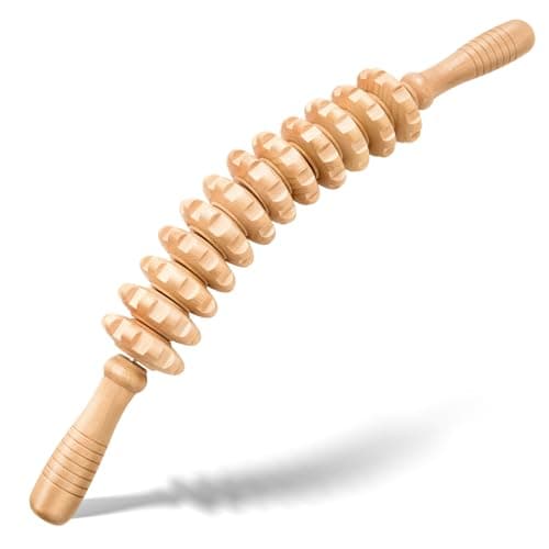 MZDXJ Wooden Cellulite Massage Roller for Legs and Thighs - Handheld Fascia Blaster Tool for Muscle Relief, Lymphatic Drainage & Body Sculpting - Anti Cellulite Massager for Women and Men (12 Wheel)