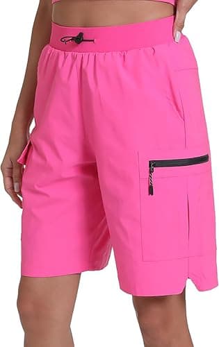 Rrosseyz Women's Hiking Cargo Shorts with Pockets Quick Dry Athletic Gym for Women Exercise Lounge(Hot Pink,XXL)