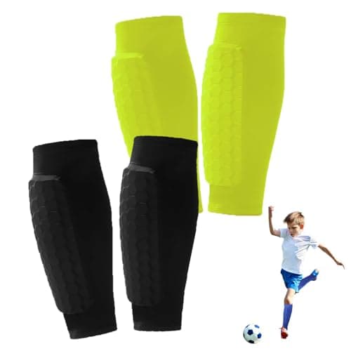 2 Pairs Soccer Shin Guards for Kids Youth Adult,Shin Guards Soccer Calf Compression Sleeve with Honeycomb Pads,Lightweight Shin Protector Support for Baseball MTB Football–Boys Girls Protective Gear