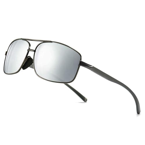 SUNGAIT Ultra Lightweight Rectangular Polarized Sunglasses Men UV400 Protection (Gunmetal Frame Silver Mirror Lens, 62) Metal Frame 2458QKSY