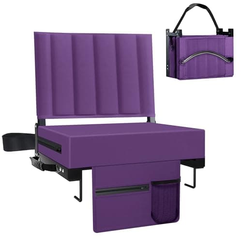 Aliphon Stadium Seat for Bleachers with Back Support and Cushion, Bleacher Seats with Shoulder Strap and Cup Holder, Padded Portable Folding Comfort Stadium Chair, for Sports Events, Purple(1pcs)
