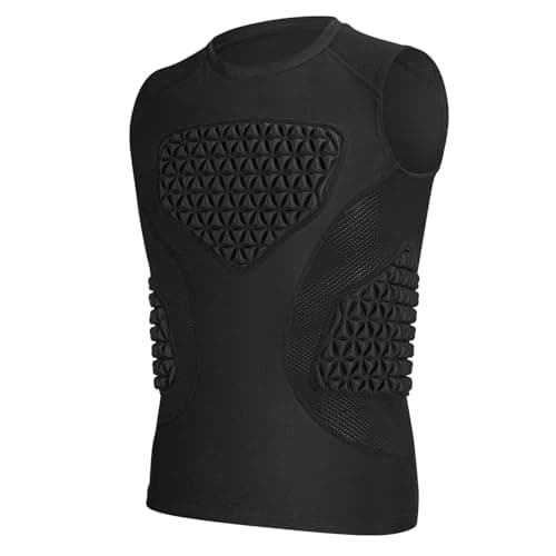 AMEGE Youth Baseball Football Chest Protector Padded Shirt for Kids, Softball, Lacrosse, T Ball, Rib Heart Guard, Shock Absorbing Compression Base Layer(Black,L)