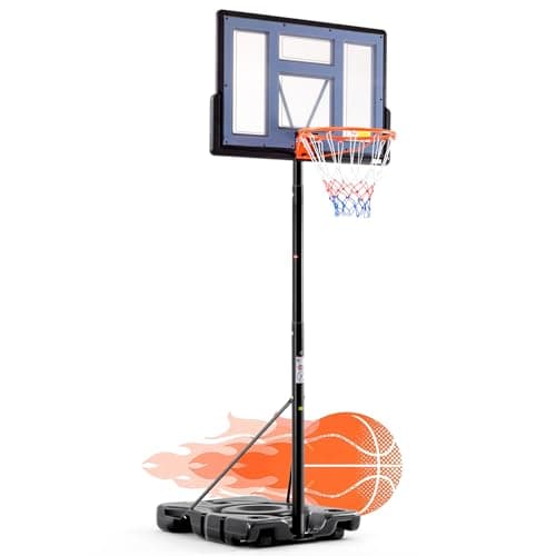 DUMOS 6.1-10FT Adjustable Height Portable Basketball Hoop Outdoor for Adult, 44 Inch Shatterproof Backboard w/Shock Absorbent Rim, Fillable Base, 2 Wheels for Swimming Pool/Indoor, Grey