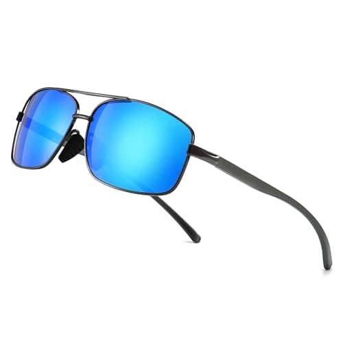 SUNGAIT Ultra Lightweight Rectangular Polarized Sunglasses Men UV400 Protection (Gunmetal Frame Blue Mirror Lens, 62) Metal Frame 2458 QKLA