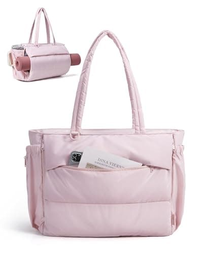 BAGSMART Yoga Mat Bag for Women, 22L Puffer Pilates Bag for 40oz Tumbler, Gym Bag for Yoga Travel College, Blush