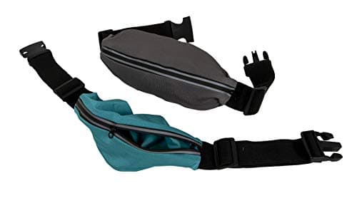 EvriFit Stretchy Waist Pack, Adjustable No-Bounce Running Belt for Women and Men, Secure Extra Large Zipper Pocket, Moisture-Wicking Neoprene, Teal and Gray Fanny Bags, 2 Pack